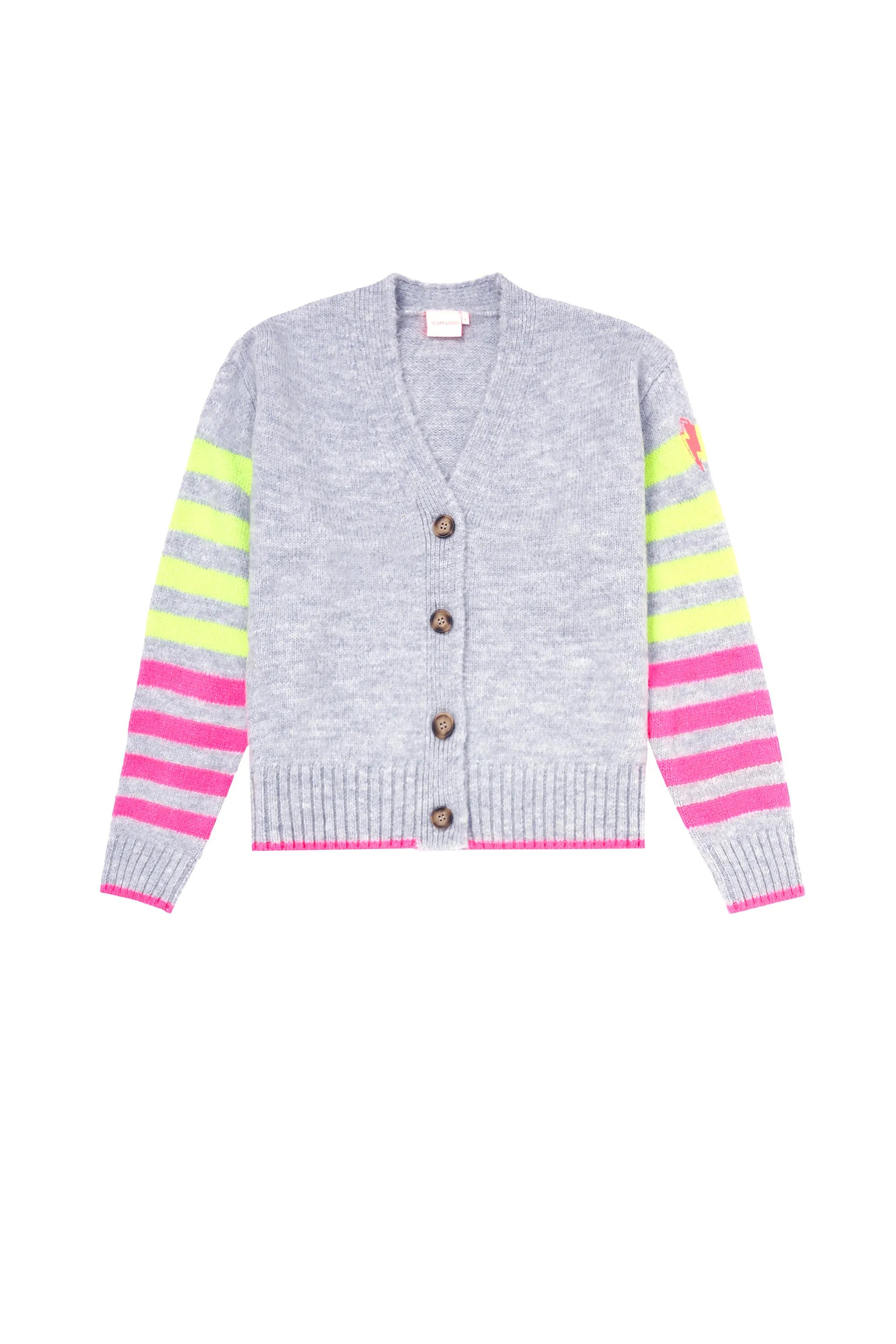 Grey with Neon Yellow and Neon Pink Stripe Cardigan Smart Look