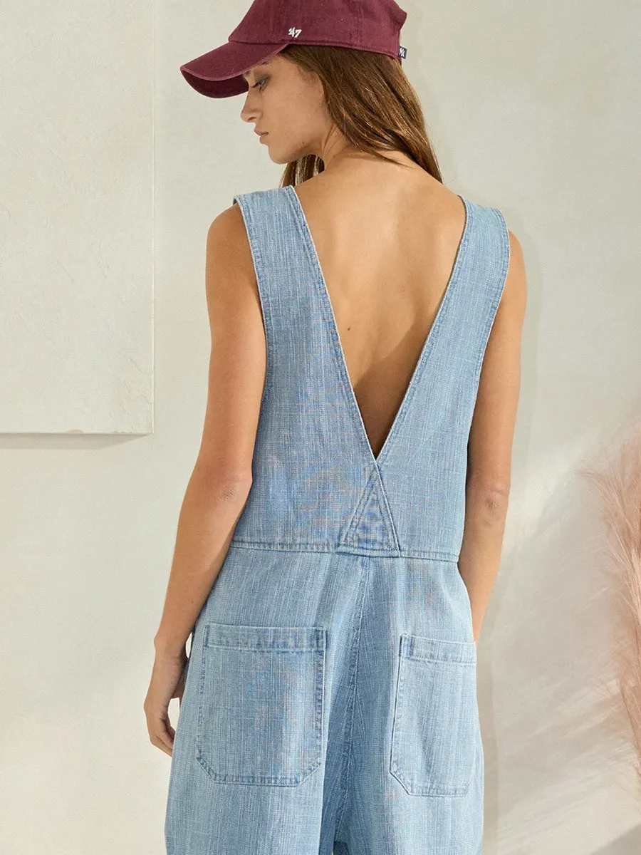 Soft Fabric ZIP-FRONT WIDE-LEG DENIM OVERALL JUMPSUIT