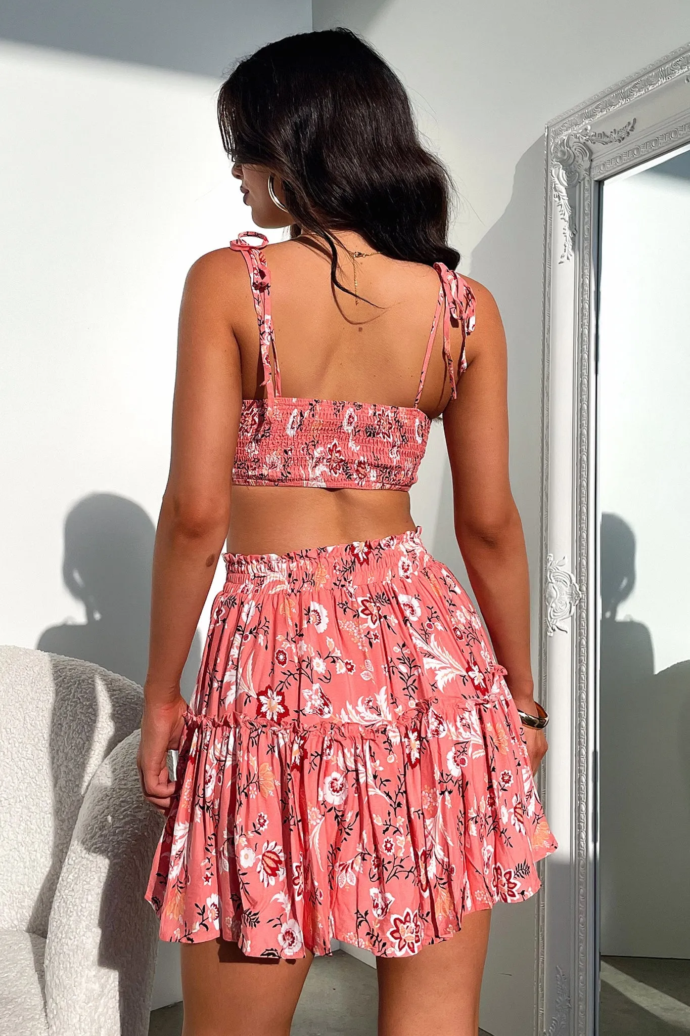Kimmio Skirt - Pink Floral Playful Vibe